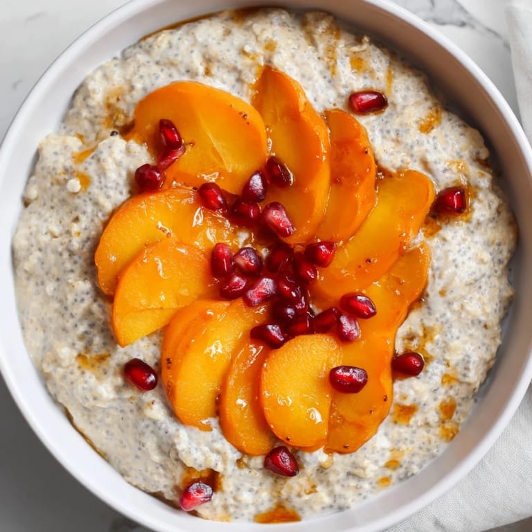 Creamy Overnight Oats with Persimmon, showcasing slices of fresh fruit ready to be enjoyed.