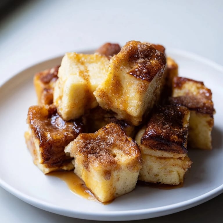 Warm, cinnamon-kissed French Toast Bake, ready to serve with fresh berries and maple syrup after baking.