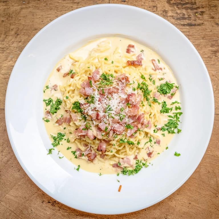 Hot and creamy Carbonara Ramen, with Parmesan and garlic, promises amazing flavors in minutes.