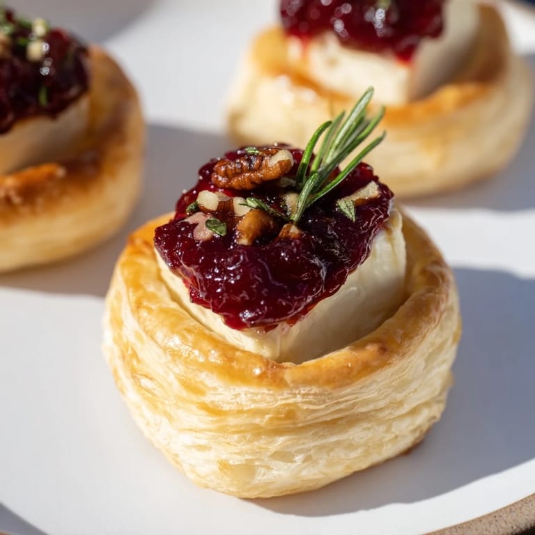 Easy-to-make Cranberry Brie Bites: savory pastry, creamy Brie, and a delightful cranberry burst of flavor.