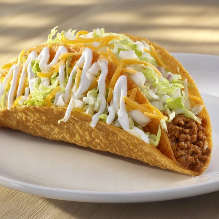 Savory Cheesy Gordita Crunch taco, a homemade delight: crispy taco shell embraced by cheesy flatbread.