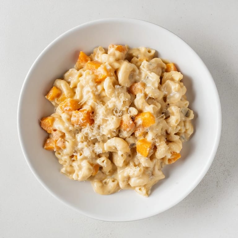 Comforting One-Pot Butternut Squash Mac & Cheese: a close-up shows tender pasta with hidden veggies.