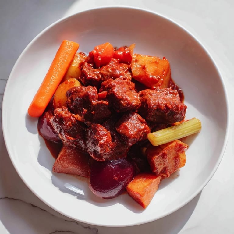 Enjoy the rich aroma of Smoked Paprika & Garlic Beef Stew, a comforting and flavorful dish.
