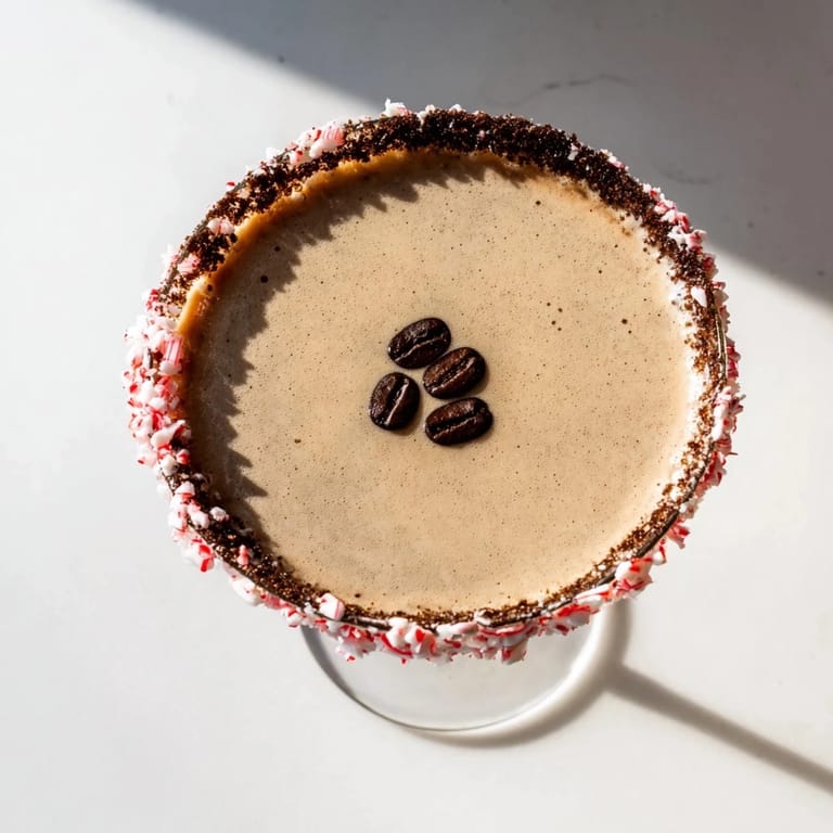 Chilled Peppermint Espresso Martinis served in sugared glass, enticing with rich coffee and mint aromas.