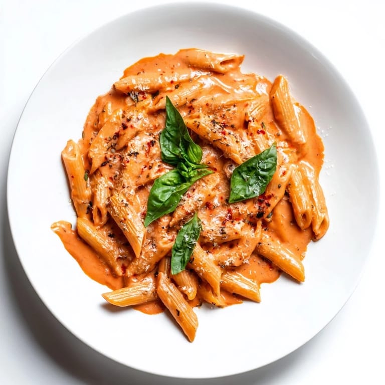 A bowl of delicious 15-Minute Creamy Red Pepper Pasta, a quick and comforting Italian dish.