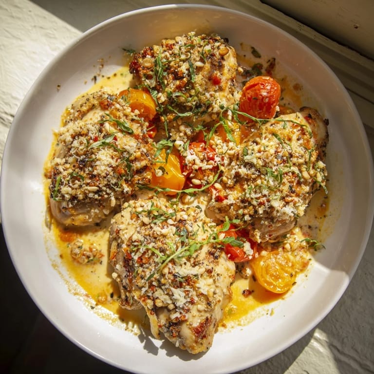 Golden-brown High-Protein Marry Me Chicken and Chickpeas simmering in a rich, flavorful tomato sauce, ready to eat.