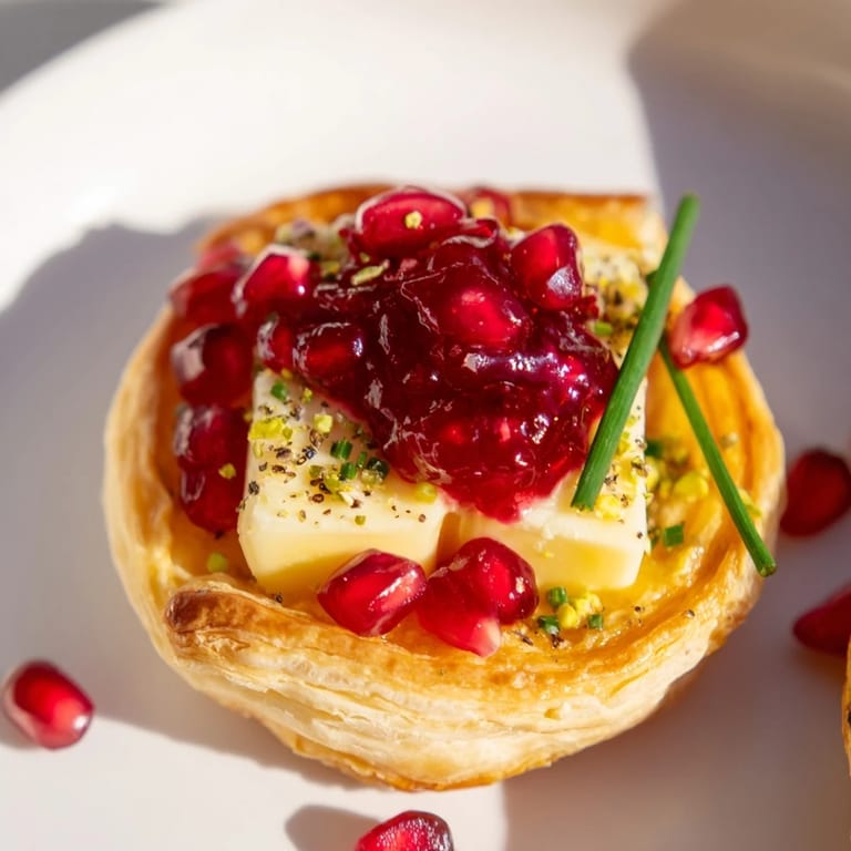 Warm, creamy, melted Brie shines in these Fireworks Brie Tartlets, ready to serve with a garnish.