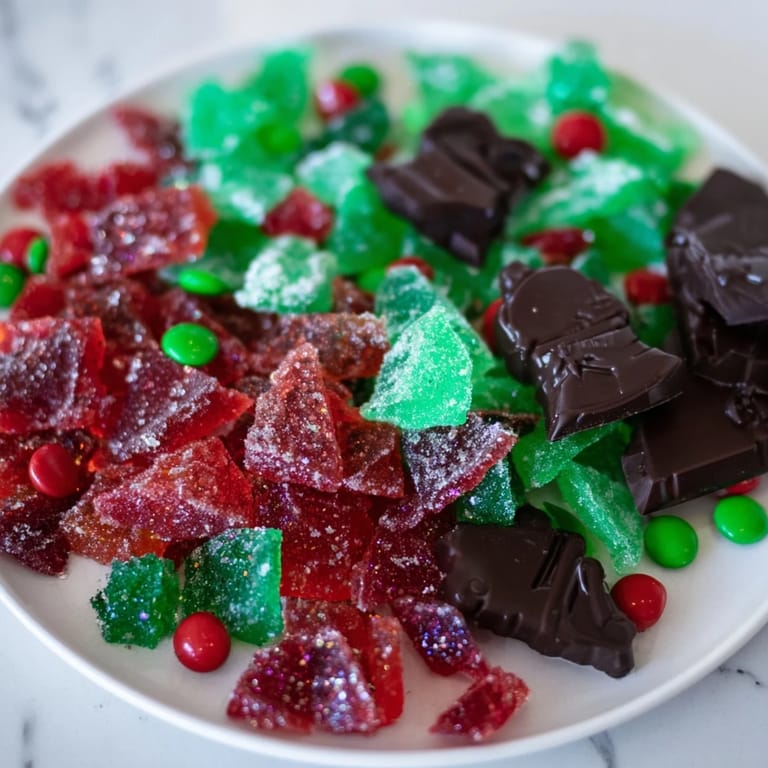 A colorful, glistening arrangement offering a sweet taste of Jingle Bell Rock Candy on a dessert platter.