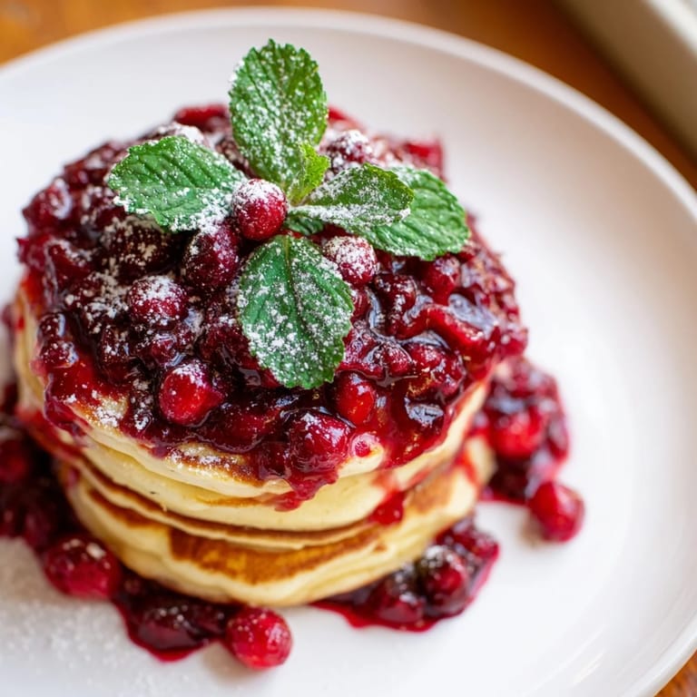 A delicious Brunch Board: Pancake Stack served with fresh berries and drizzled with maple syrup.