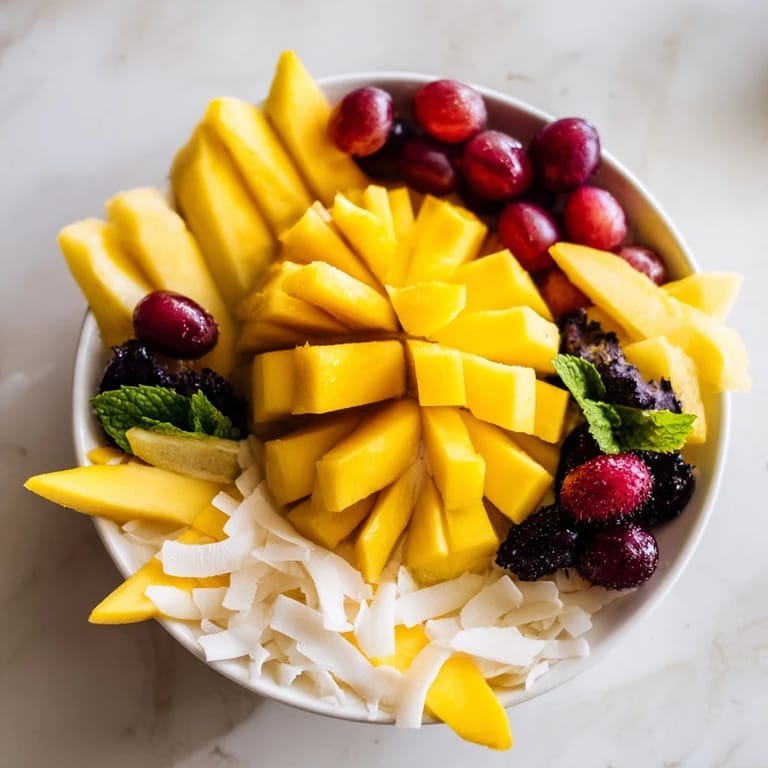 A colorful and refreshing Tropical Pineapple Paradise fruit platter bursting with juicy mango, kiwi, and berries.