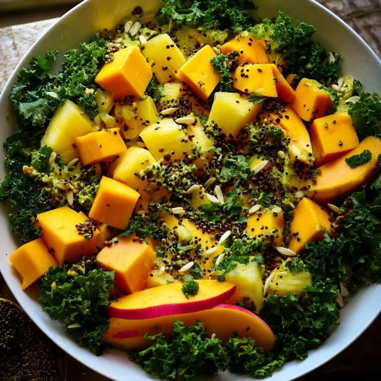 Fresh and colorful Sunlit Glade salad with diced mango, pineapple, and a bright herb mix.