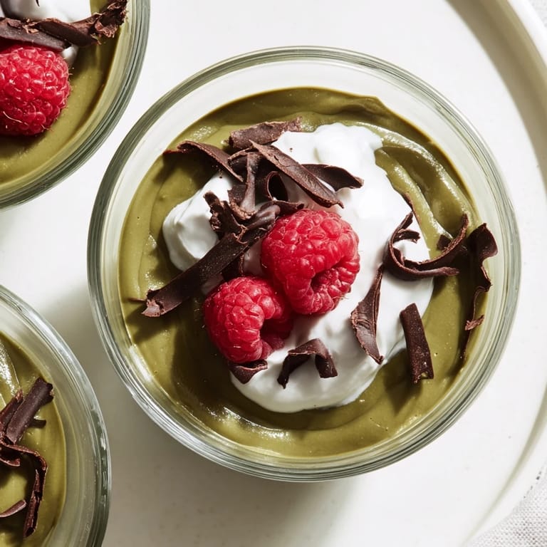 A close-up of smooth, dark Avocado Chocolate Pudding swirled with homemade whipped cream.