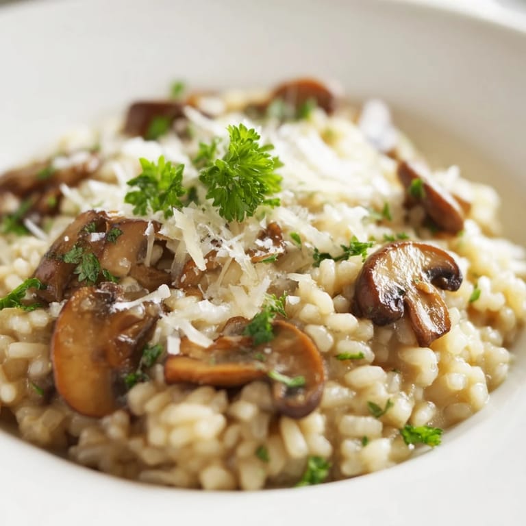 Italian risotto with mushrooms, rich and savory, a perfect vegetarian main course suggestion.