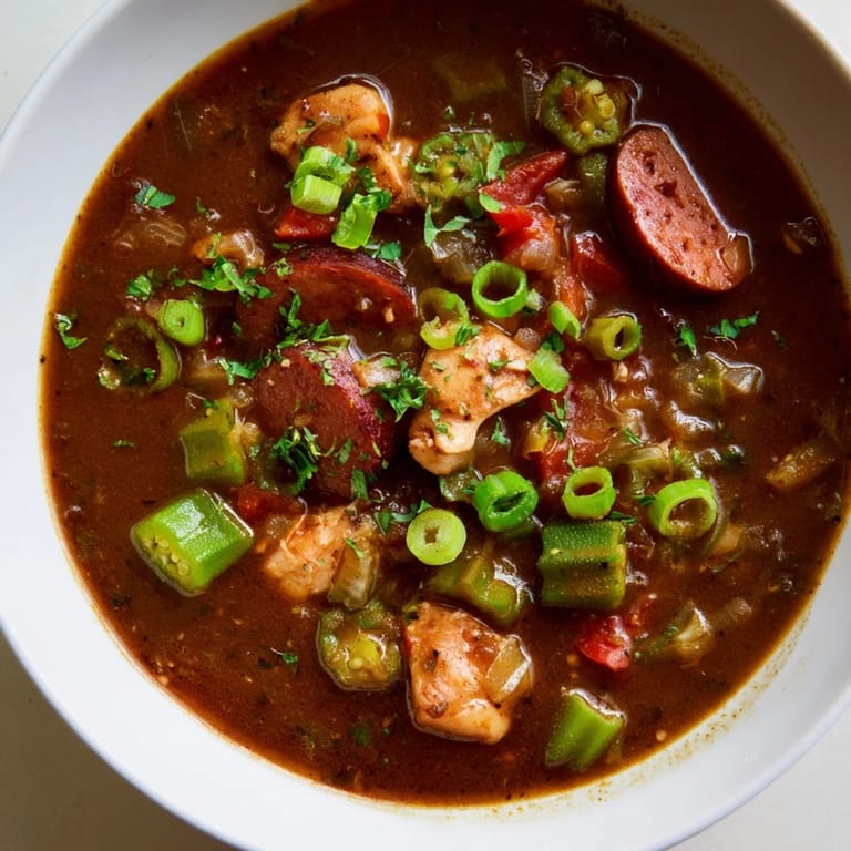 Deliciously spiced Gumbo Okra Soup showcasing tender chicken and okra in a flavorful broth for dinner.