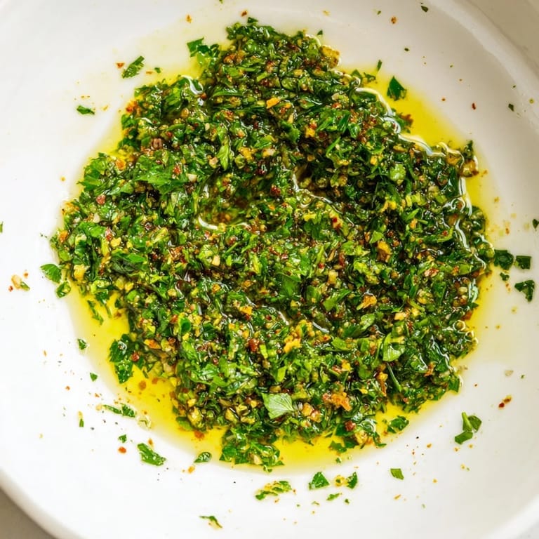 Golden olive oil glistens within a bowl of Moroccan Chermoula Marinade, ideal for delicious marinades.