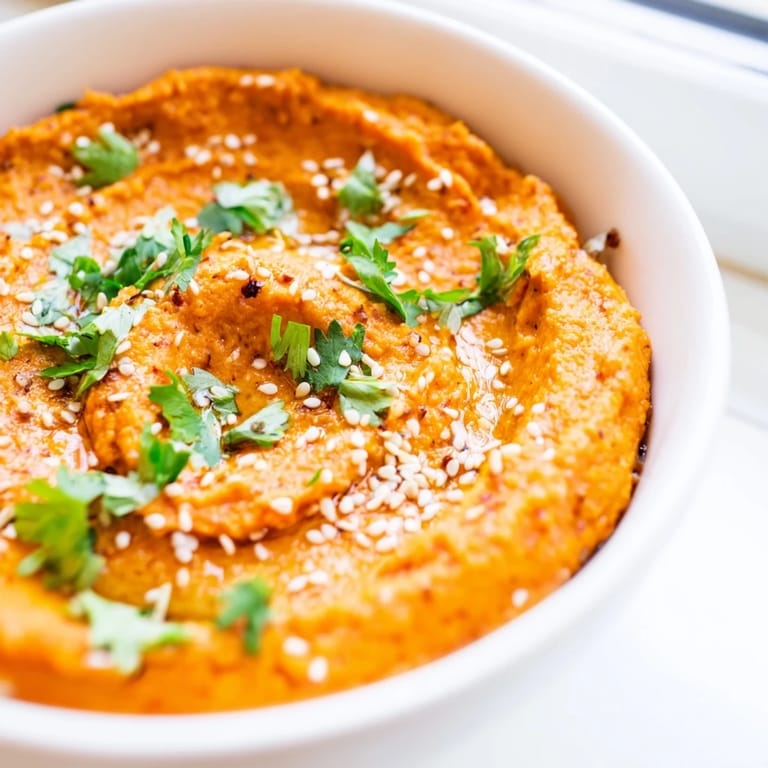 Smooth, vibrant orange Carrot Ginger Dip served with crunchy pita chips and colorful veggie sticks on a wooden board.