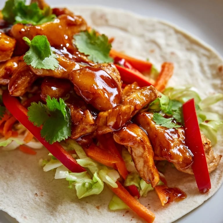 Honey Sriracha Chicken Wrap with colorful veggies and creamy sauce, sliced to reveal fresh layers.