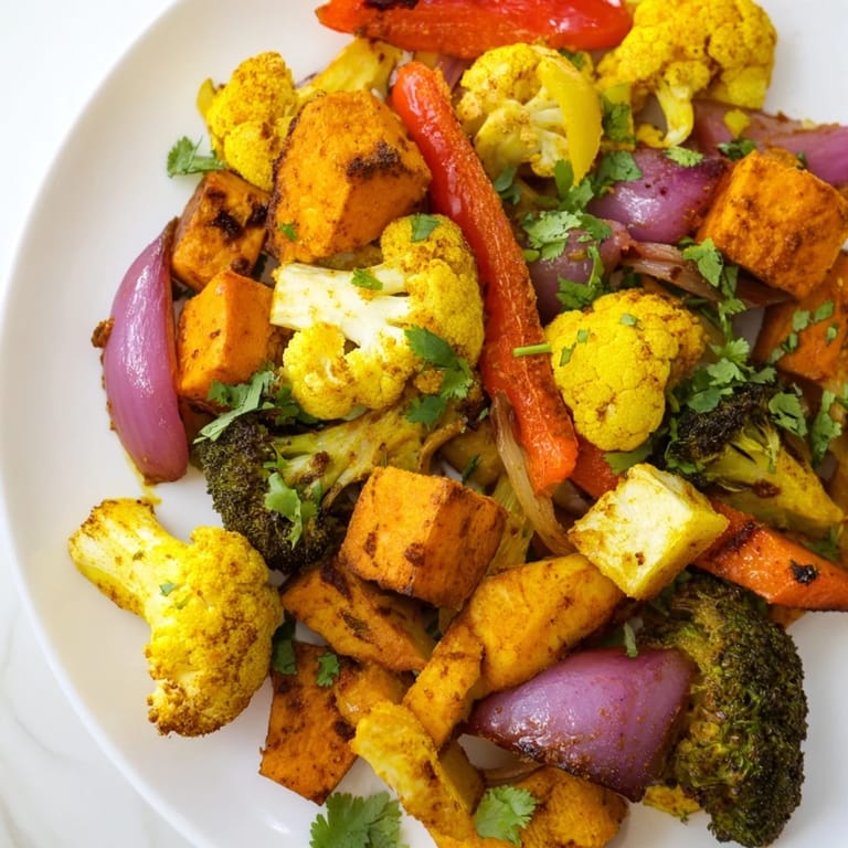 Bowl of warm Anti-Inflammatory Turmeric Roasted Vegetables, featuring red bell pepper and carrots, garnished with lemon and herbs for a nourishing side.