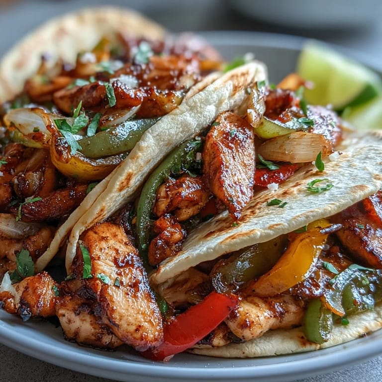 Sizzling Easy Chicken Fajitas with colorful peppers and onions, ready to be wrapped in tortillas for a delicious meal.