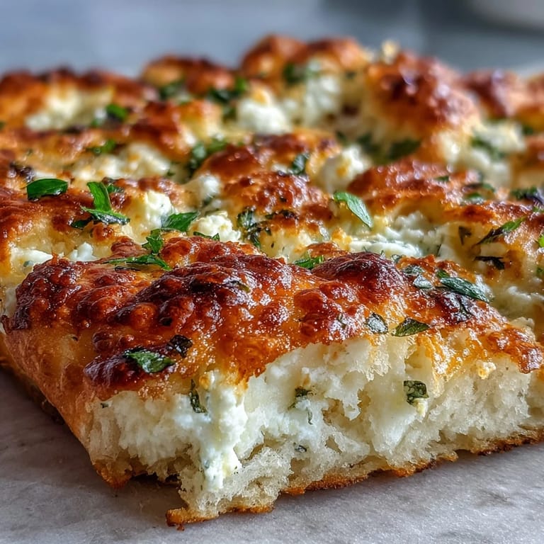 Soft Fluffy Cottage Cheese Flatbread stacked high, brushed with olive oil and herbs.
