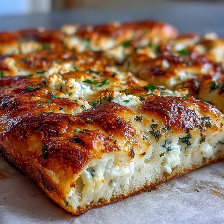 Freshly made Fluffy Cottage Cheese Flatbread topped with creamy dip and sliced cucumbers.