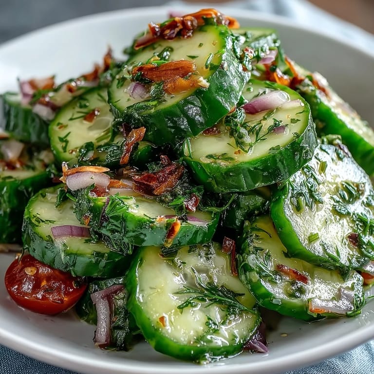 Hands hold a forkful of crisp Crunchy Cucumber Salad with julienned carrots and red onion, showcasing its refreshing, crunchy texture.