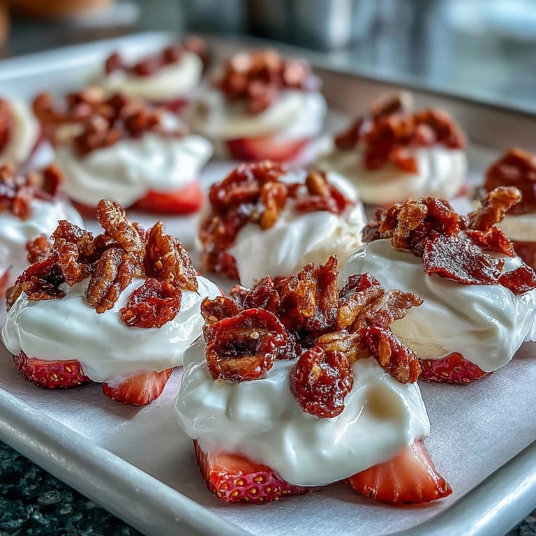 A top-down view of Strawberry & Banana Yoghurt Clusters ready to eat with creamy texture.