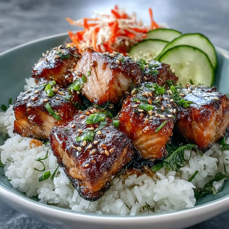 Fresh edamame, sliced green onions, and toasted sesame seeds garnish this colorful Baked Salmon Rice Bowl.