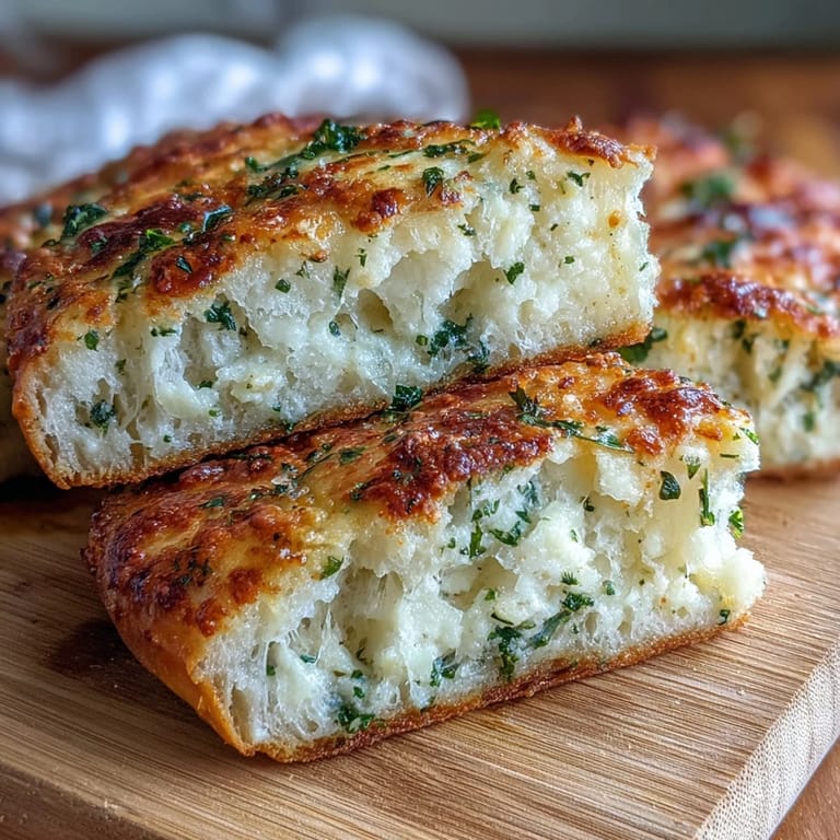 Freshly baked Perfect Parmesan Garlic Artisan Bread featuring melted parmesan and aromatic herbs on a cutting board.