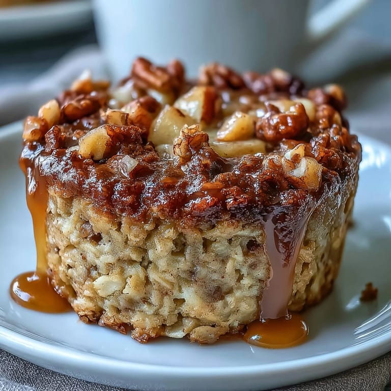 Golden-brown Vegan Apple Cinnamon Baked Oatmeal Cups are arranged on a white plate, ready for a healthy grab-and-go breakfast.