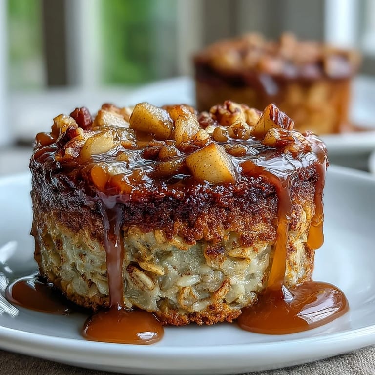 A close-up shows the texture of rolled oats, diced apples, and warm spices in these Vegan Apple Cinnamon Baked Oatmeal Cups.