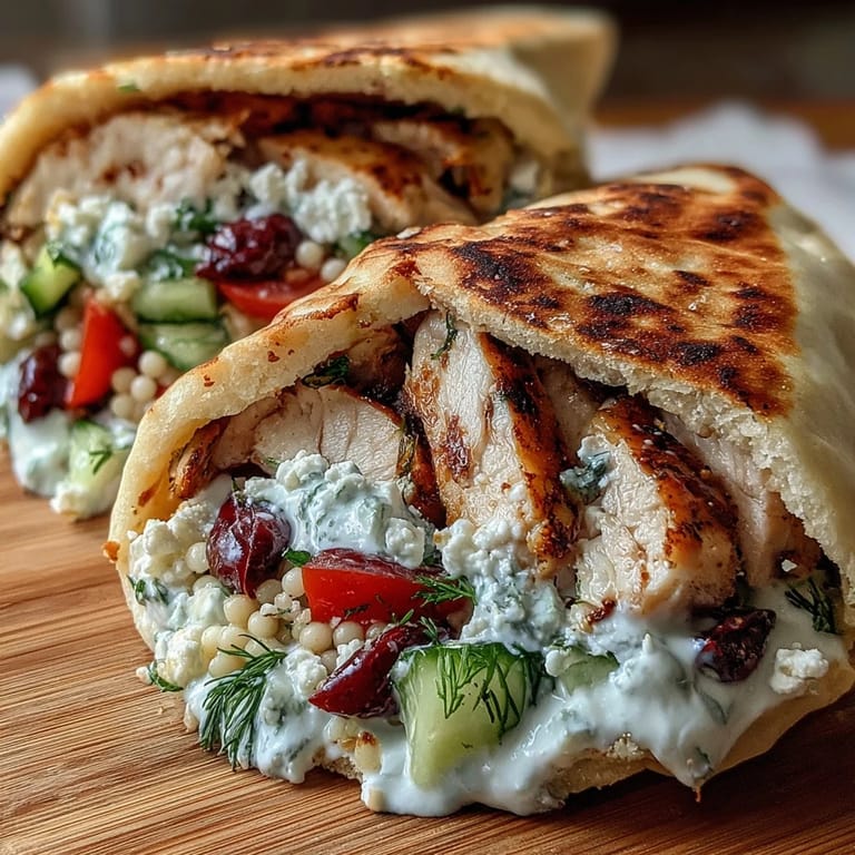 Ready-to-eat Greek Chicken Feta Stuffed Pitas filled with tender meat, Kalamata olives, and crumbled feta cheese.