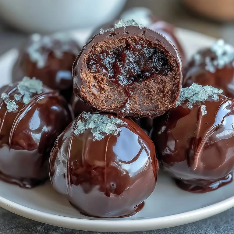 Velvety dark chocolate truffles infused with candied orange zest, rolled and coated for a gourmet dessert experience.  