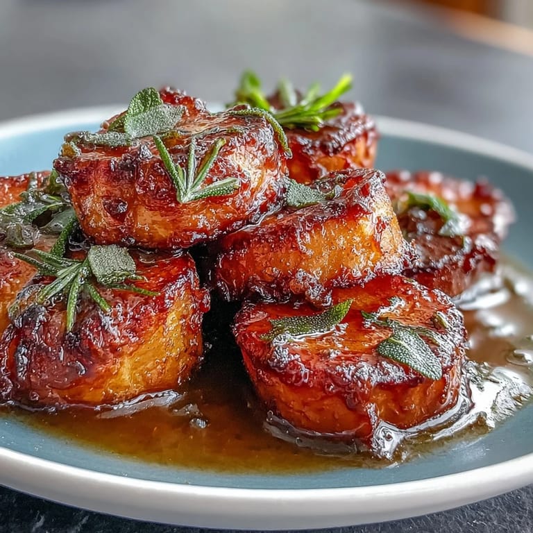 Thanksgiving candied yams with maple-orange glaze and crispy sage leaves, perfect for holiday gatherings.