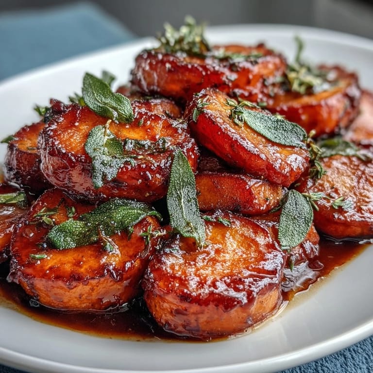 Rich brown butter and fresh sage infuse these candied yams, creating a savory-sweet aroma and golden glaze.  