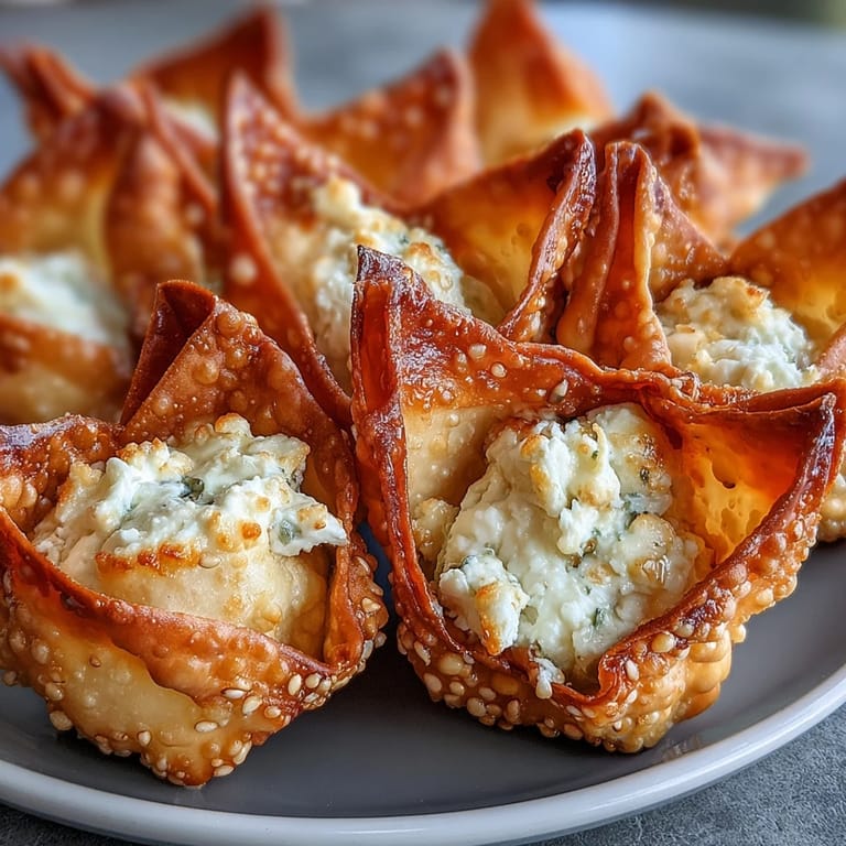 Delightfully crunchy wontons bursting with creamy filling, perfect for sharing as a vegetarian Asian fusion appetizer.