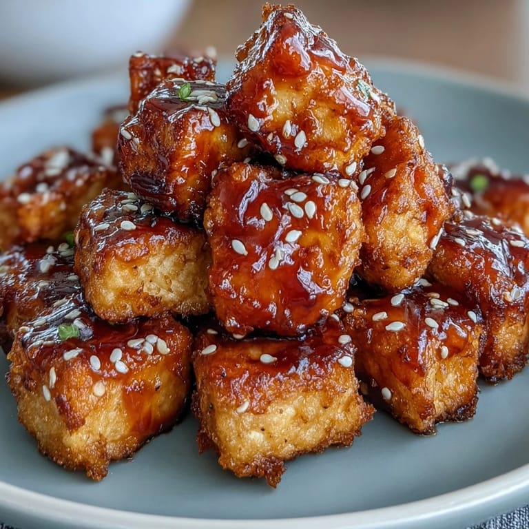 Air-fried tofu bites tossed in a sticky sweet chili sauce, served hot and ready to enjoy.