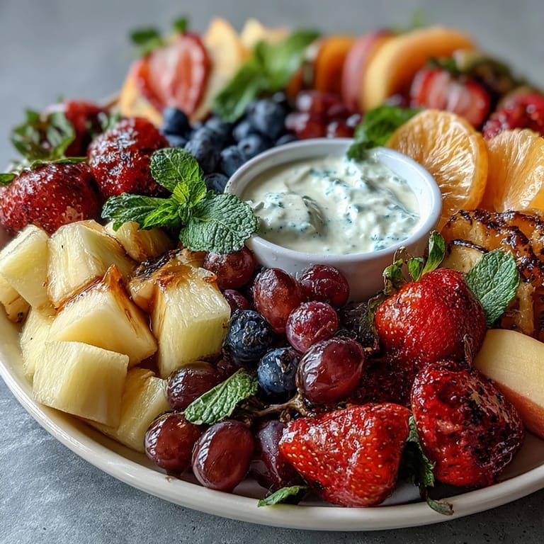 Fresh fruit platter shaped like a blooming flower, served with smooth vanilla yogurt dip, perfect for baby showers and spring gatherings.