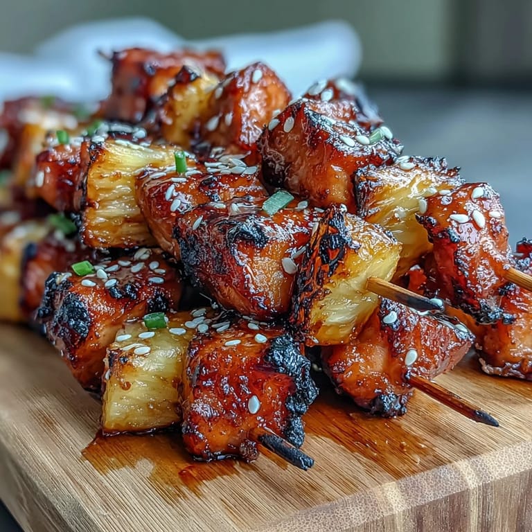 Succulent chicken breast and fresh pineapple chunks, marinated in soy and honey, air-fried to tender perfection for a quick appetizer.