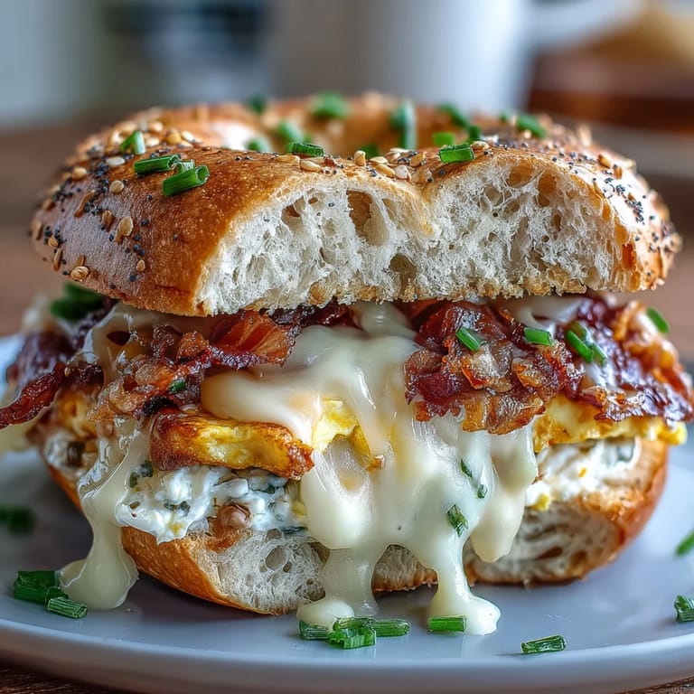 Fluffy egg squares, melty cheddar, and fresh spinach layered on chewy protein bagels — a satisfying breakfast for busy mornings.