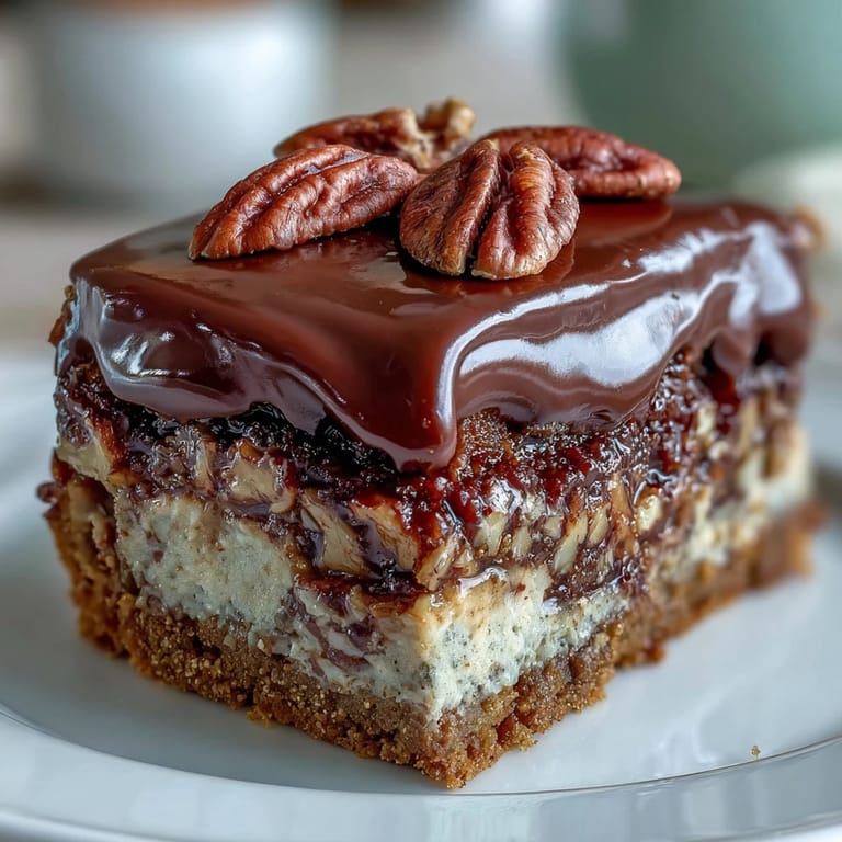 Decadent Southern dessert featuring gooey chocolate filling and crunchy pecans, baked in a golden pastry shell.  