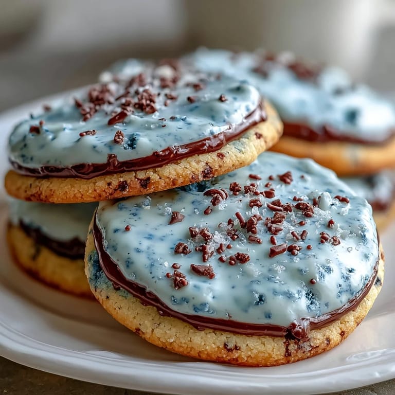 Buttery Robins Egg Speckled Sugar Cookies in soft blue, topped with whimsical chocolate flecks, offering a crisp, tender bite and seasonal charm.