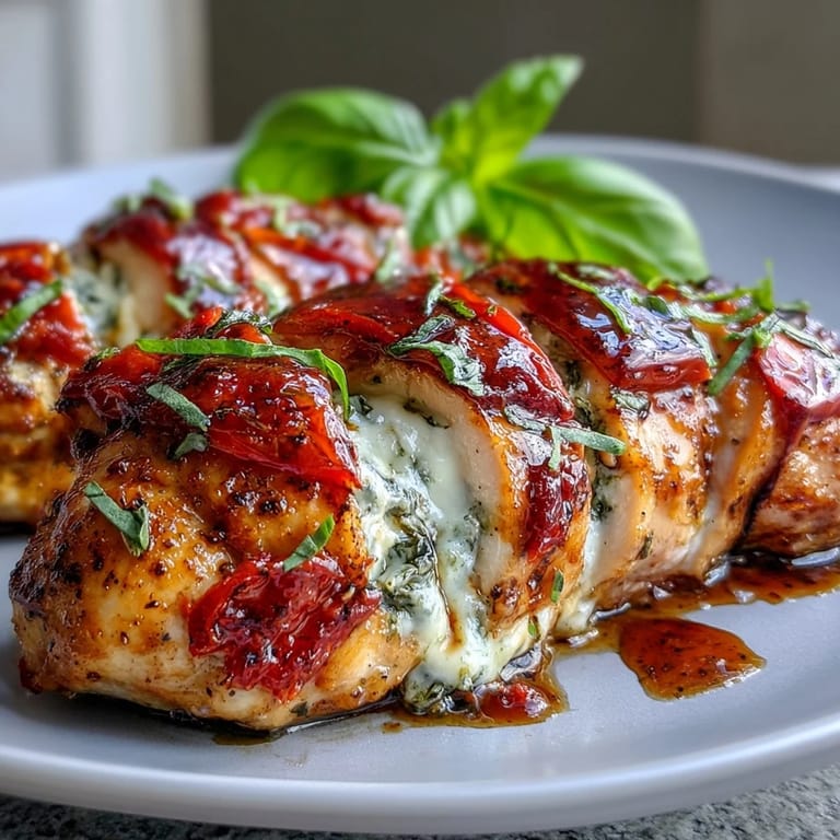Oven-baked Caprese Stuffed Chicken Breast filled with juicy tomatoes, creamy mozzarella, and fragrant basil for a fresh Italian-inspired dinner.  