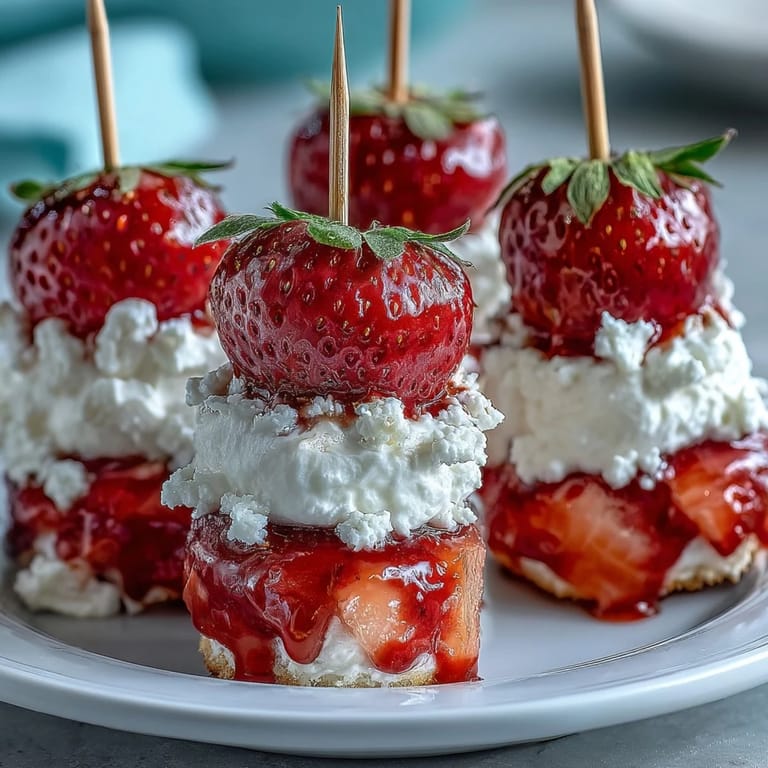 Decadent mini strawberry shortcake bites on skewers, a perfect bite-sized dessert.