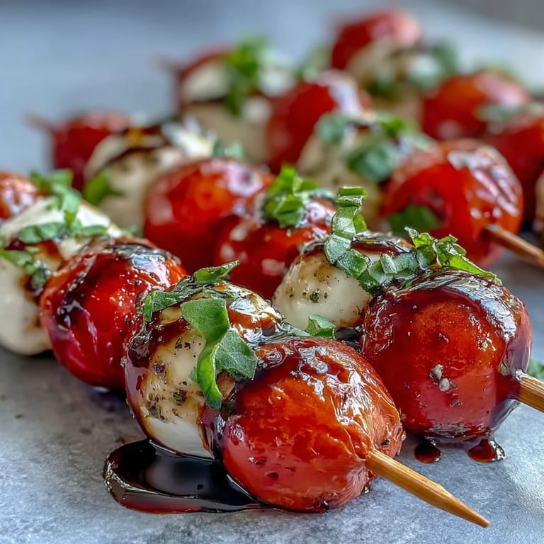 Delicious mini Caprese salad skewers, a colorful Italian appetizer perfect for parties.