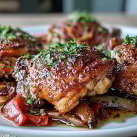 One-pan paprika chicken with peppers and onions, roasted until golden and fragrant with smoky spices.  