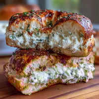 Garlic Herb Protein Bagels with Cottage Cheese Spread on a rustic wooden board, topped with fresh herbs and cracked black pepper.