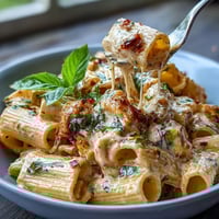 Viral Pink Sauce Pasta with creamy tomato and parmesan, garnished with fresh basil and extra cheese.