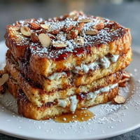 Almond Croissant French Toast with golden brioche slices, rich almond cream, and toasted sliced almonds for a decadent breakfast treat.